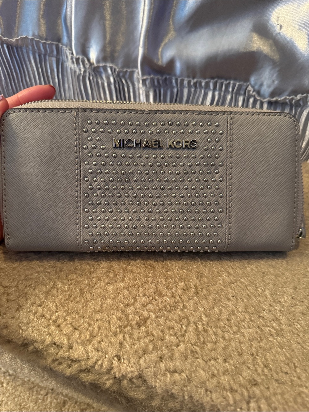 Michael Kors Silver Studded Zip Wallet